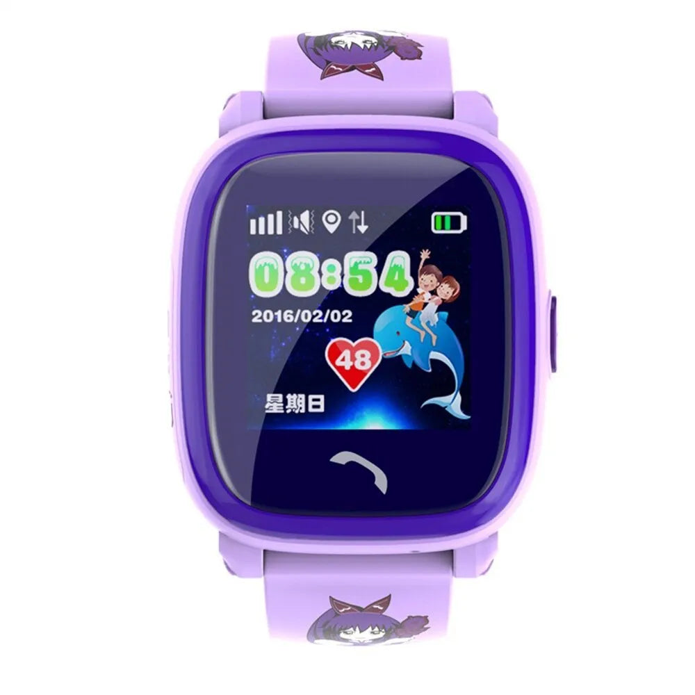 Blue DF25 children's waterproof smart watch with touch screen on a silicone wristband.