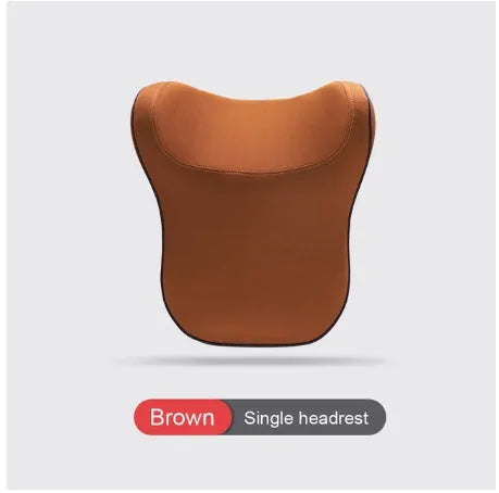 Car headrest and lumbar support cushion set in gray on a car seat
