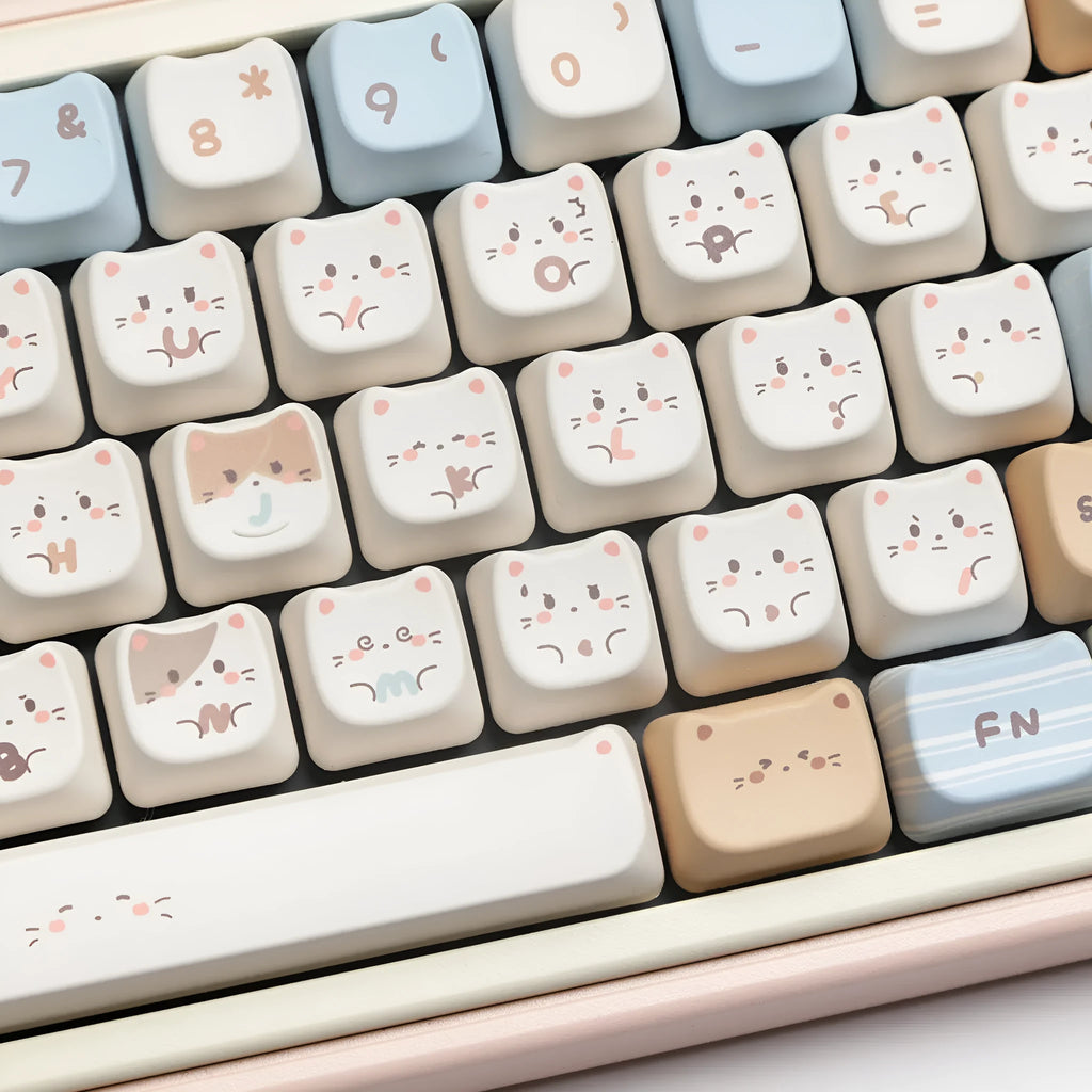 High Sea Salt Cat themed PBT keycap set for mechanical keyboards, showing detailed artwork on keys.
