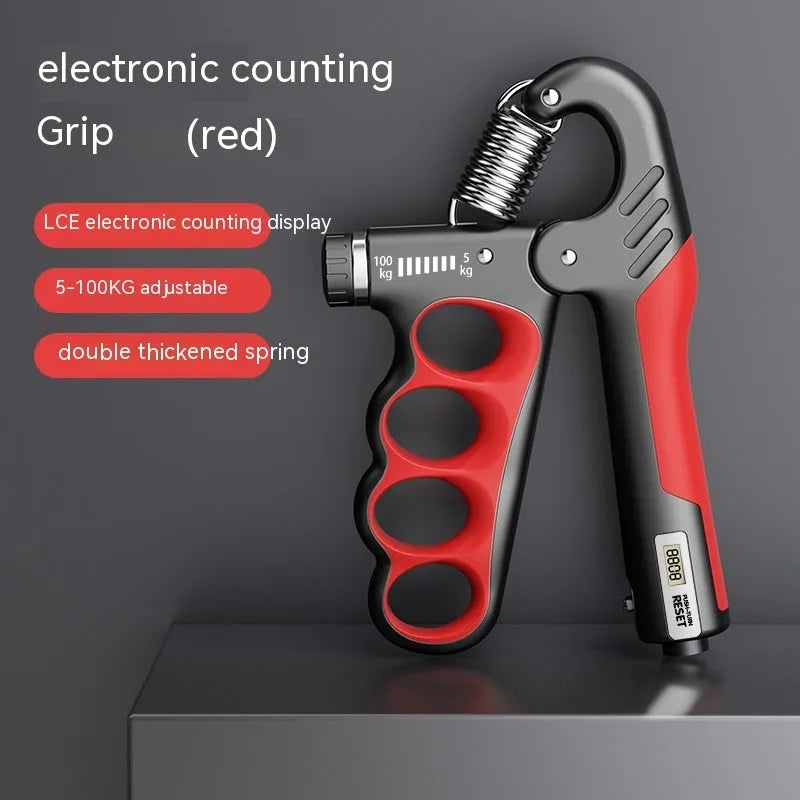 Electronic counter spring grip hand strengthener in orange with digital display