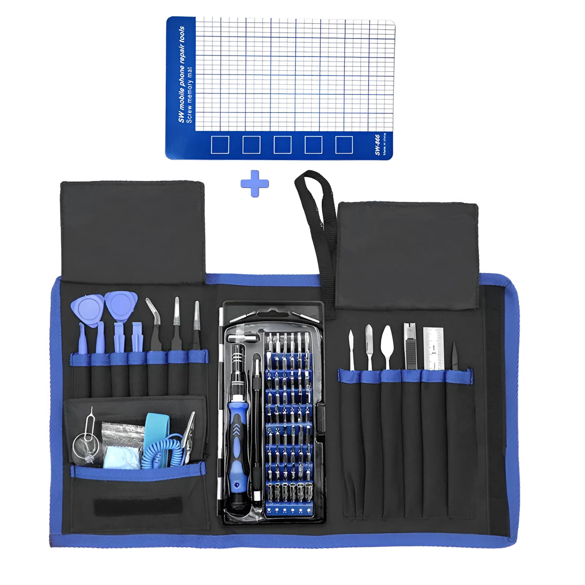 80 in 1 screwdriver set with 65 chrome vanadium steel bits, magnetised handle, extensions, tweezers, and prying tools