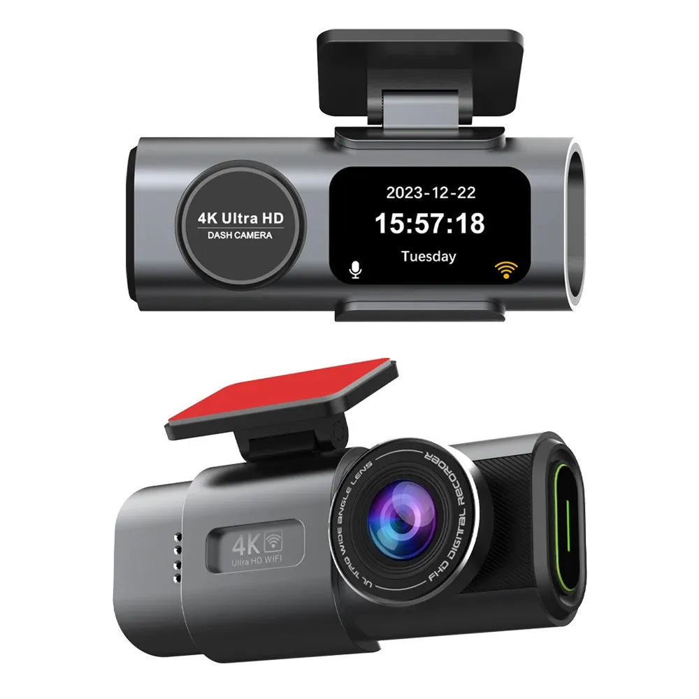 4K WiFi night vision dash cam with 1.3-inch screen and push-button controls for car parking surveillance