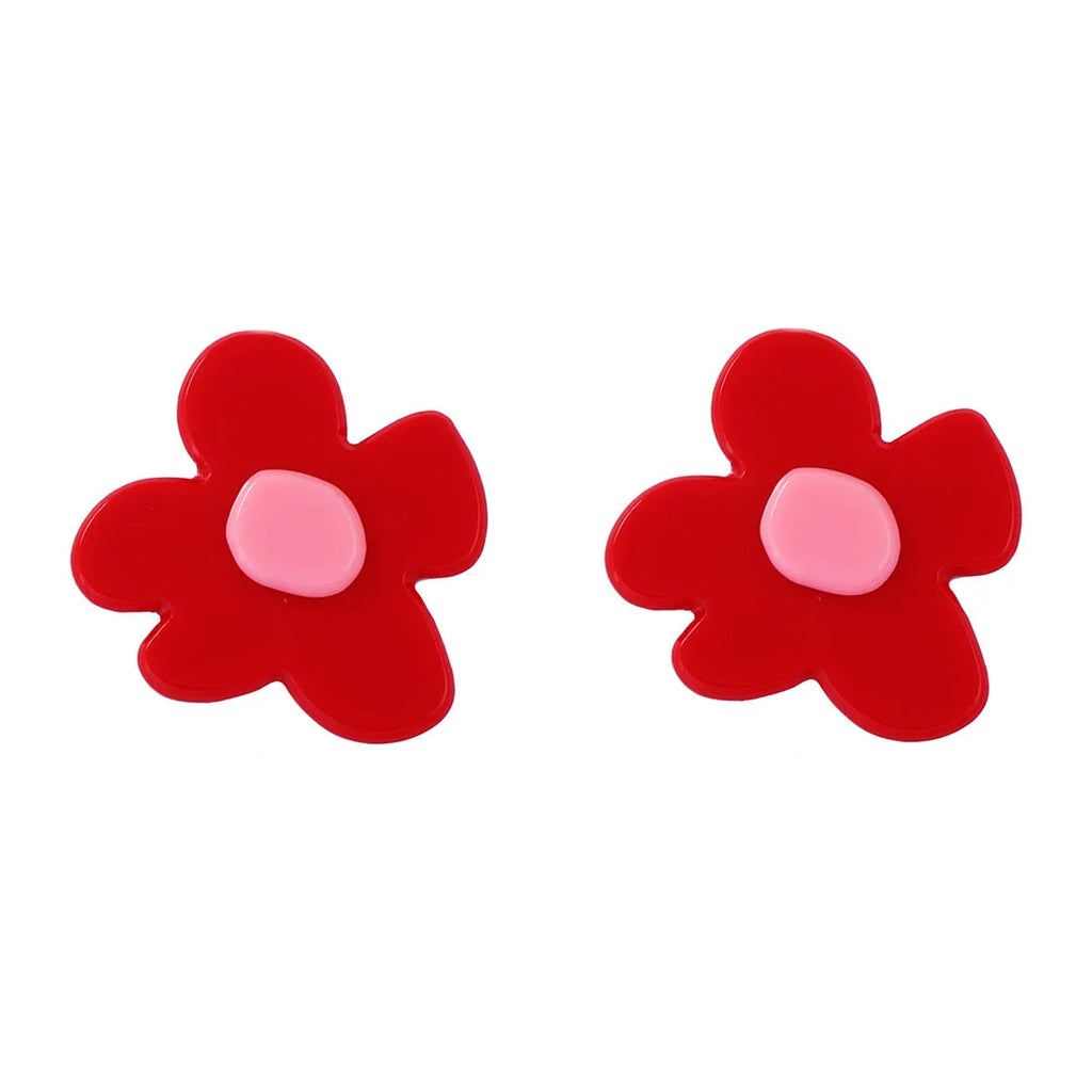 Acrylic cartoon flower earrings for women in red, black, green, blue, white, pink, and yellow, 1 pair