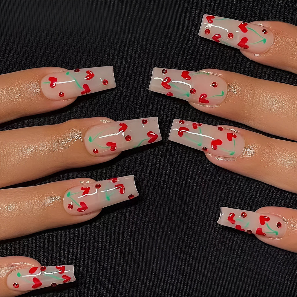 French Love Red Diamond small cherry nail art sticker set with 24 sheets and adhesive glue, JP1601 colour