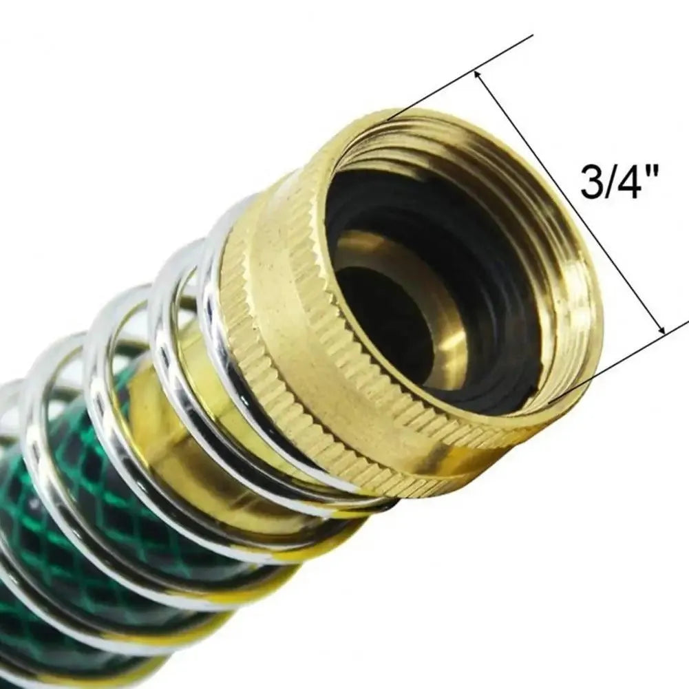 Brass garden hose connector with spiral spring and 3/4 inch threaded joints