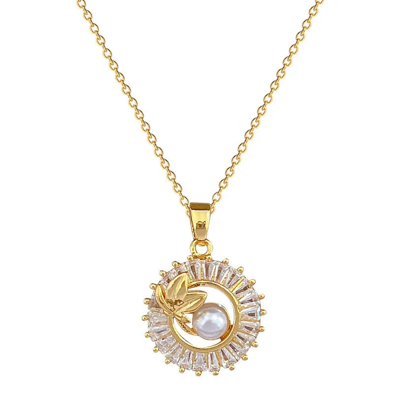 Geometric fashion jewellery set with gold plated copper detailing on titanium steel chain