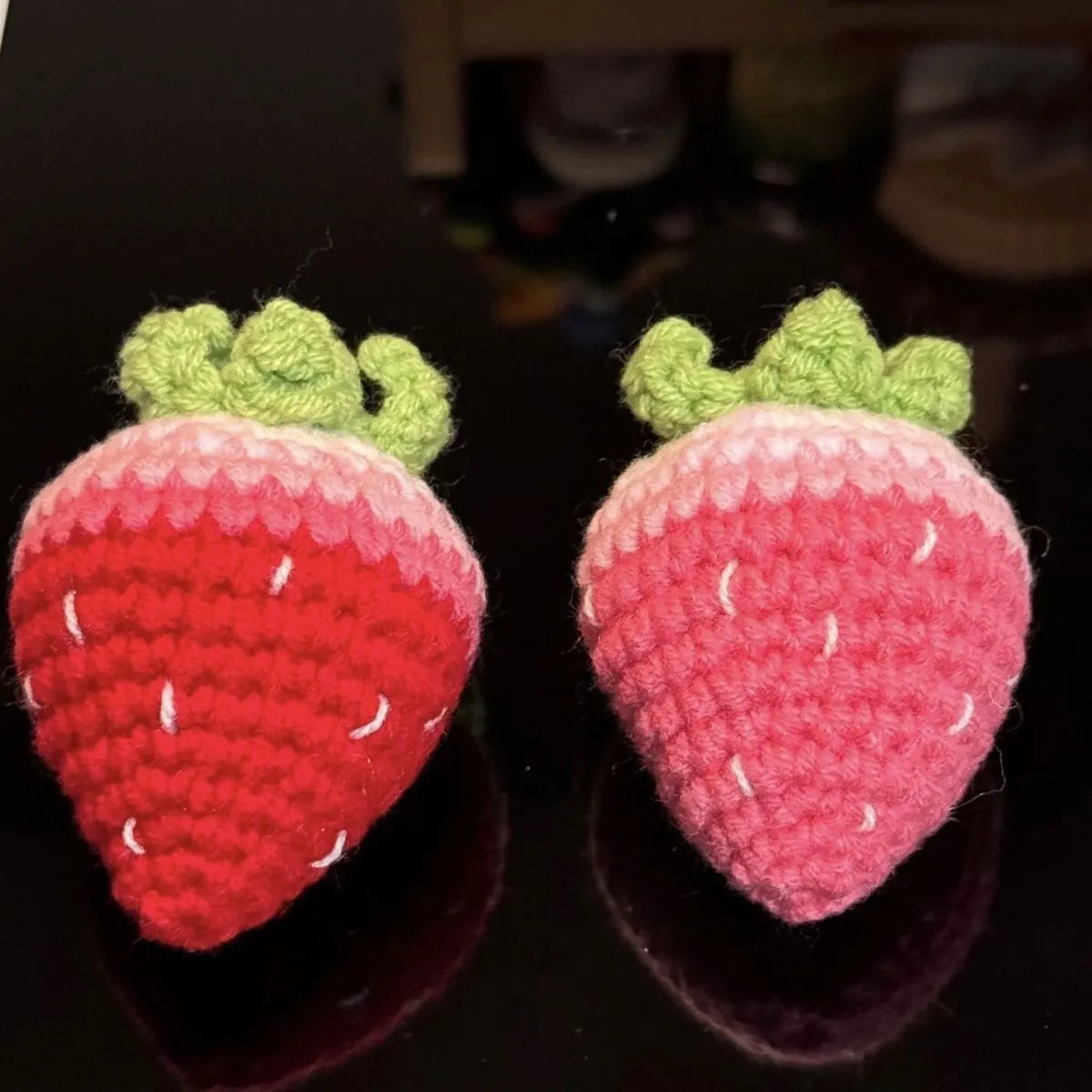 Soft plush strawberry pendant keychain in red and pink wool fabric options