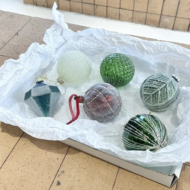 Handmade glass Christmas pendant bauble 8cm diameter green colour option
