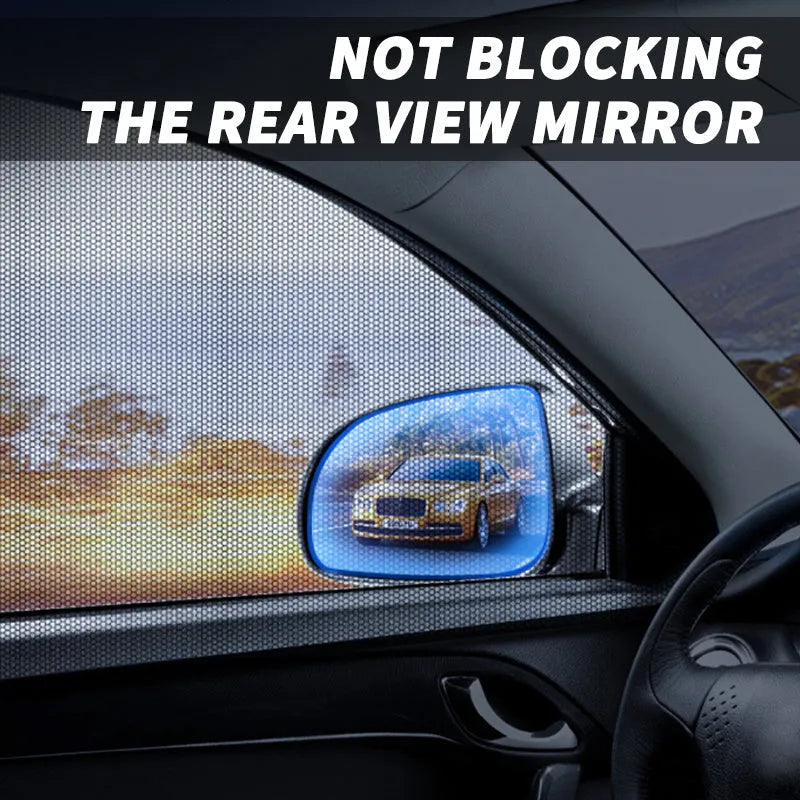 Car side window sunshade mesh screen on car door window, non-woven fabric, elastic strip installation.