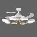 Modern 42 inch 8-head LED ceiling fan lamp with remote control in a living room setting