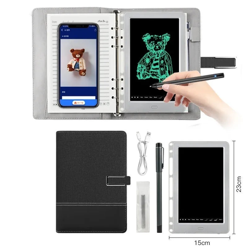 85-inch electronic writing pad with smart pen in black, dark blue, or sky blue stitching design.