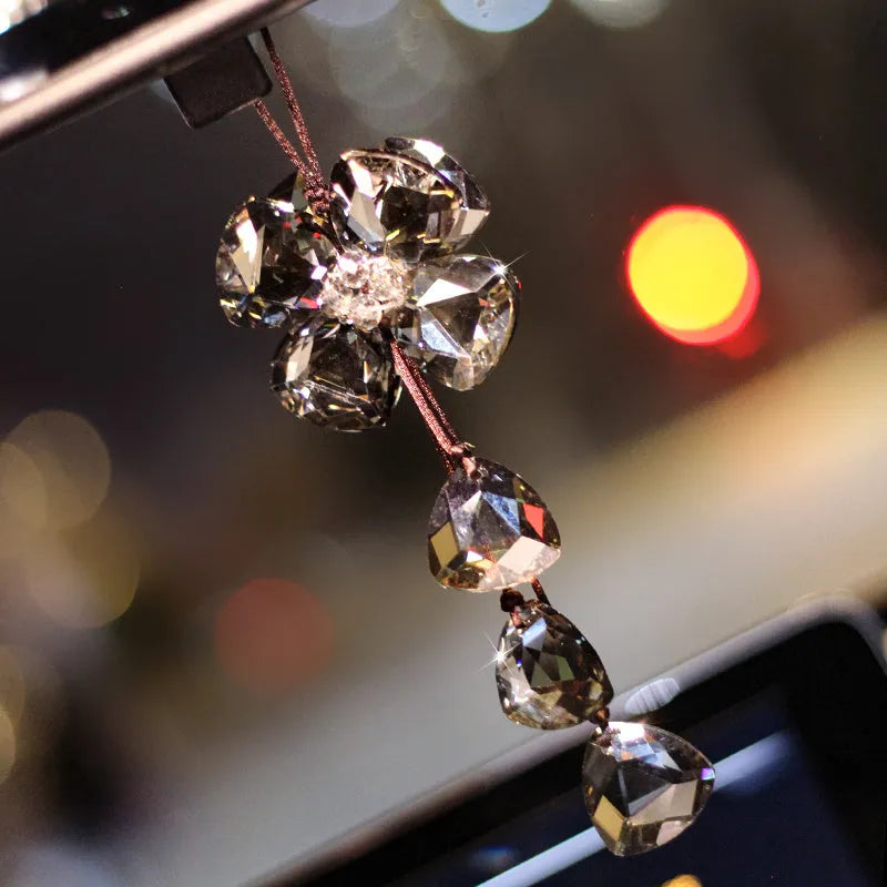 Crystal four leaf clover car pendant charm in four colour options