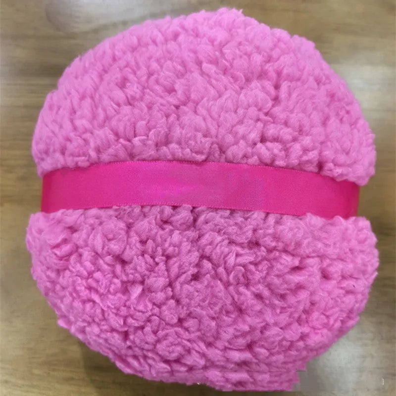 Oversized rectangular plush powder puff for makeup application measuring 150x75mm