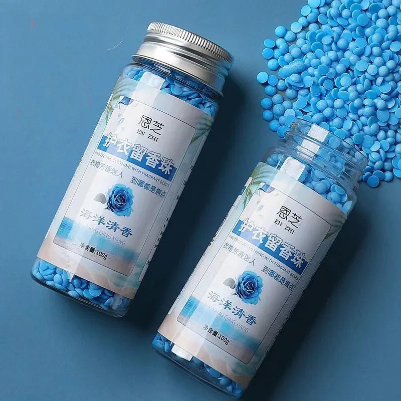 Pack of clothing fragrance beads with long lasting scent, available in five colour-coded fragrances