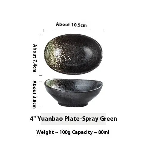 Oval Japanese ceramic sauce dipping bowl with traditional Edo pattern design