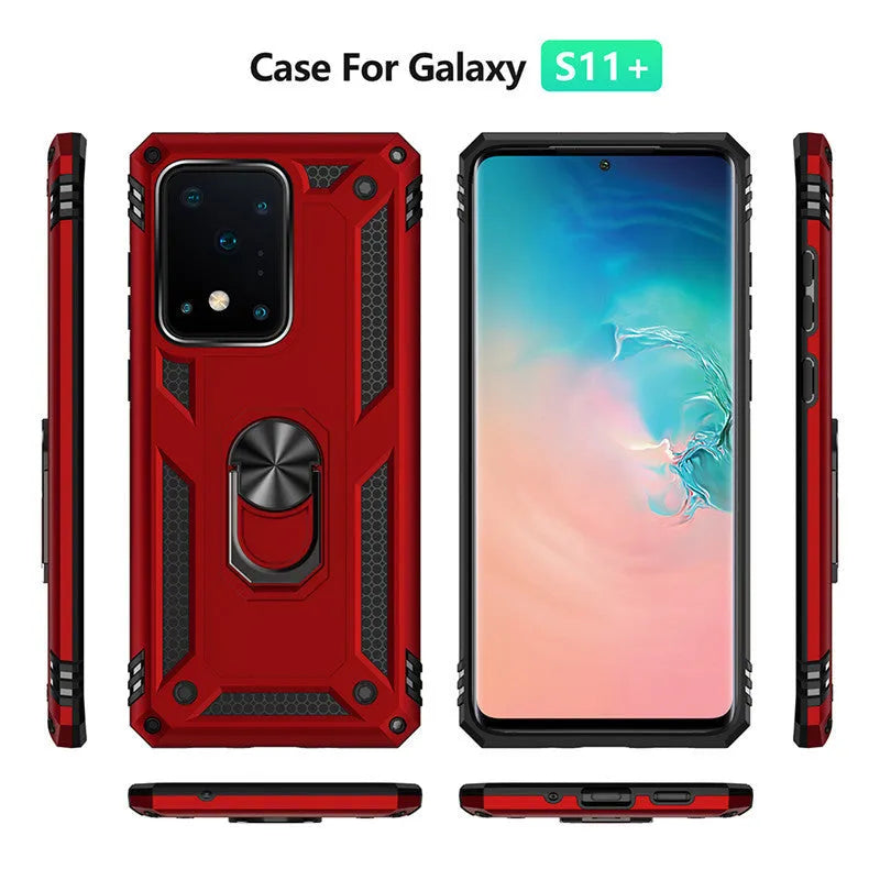 Samsung military anti-fall phone case with ring bracket in black for S20