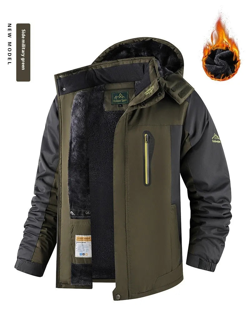 Men's fleece-lined thick winter jacket mid-length cotton-padded coat in 828 Black