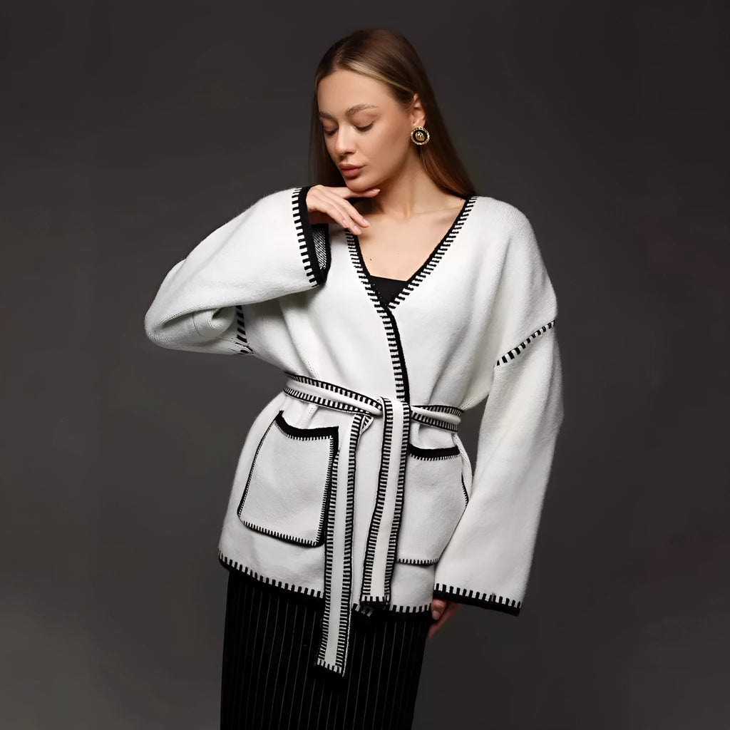 Loose fit knitted cardigan sweater coat in camel colour with long sleeves