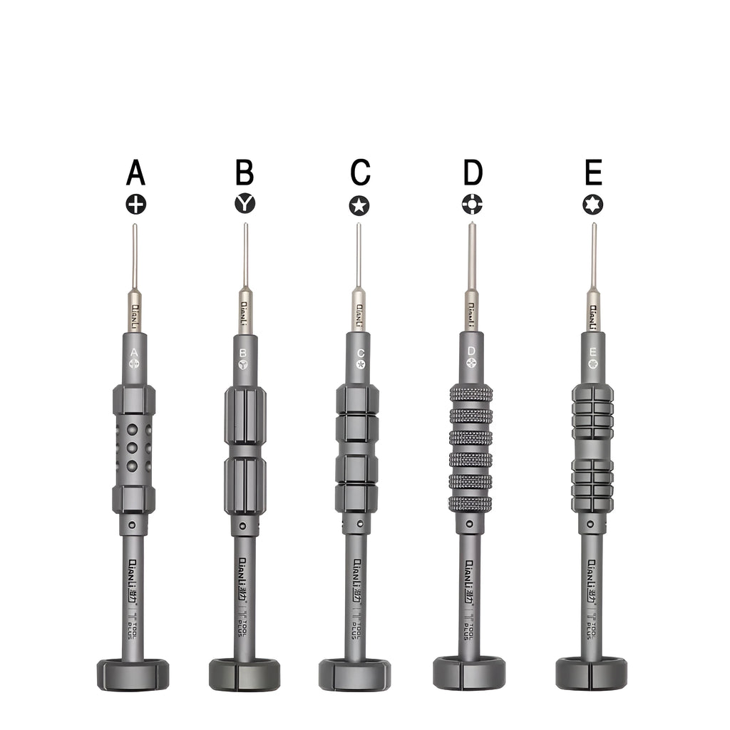 Precision screwdriver with grenade-shaped aluminium handle and T2 cross triangle bit for iPhone repair