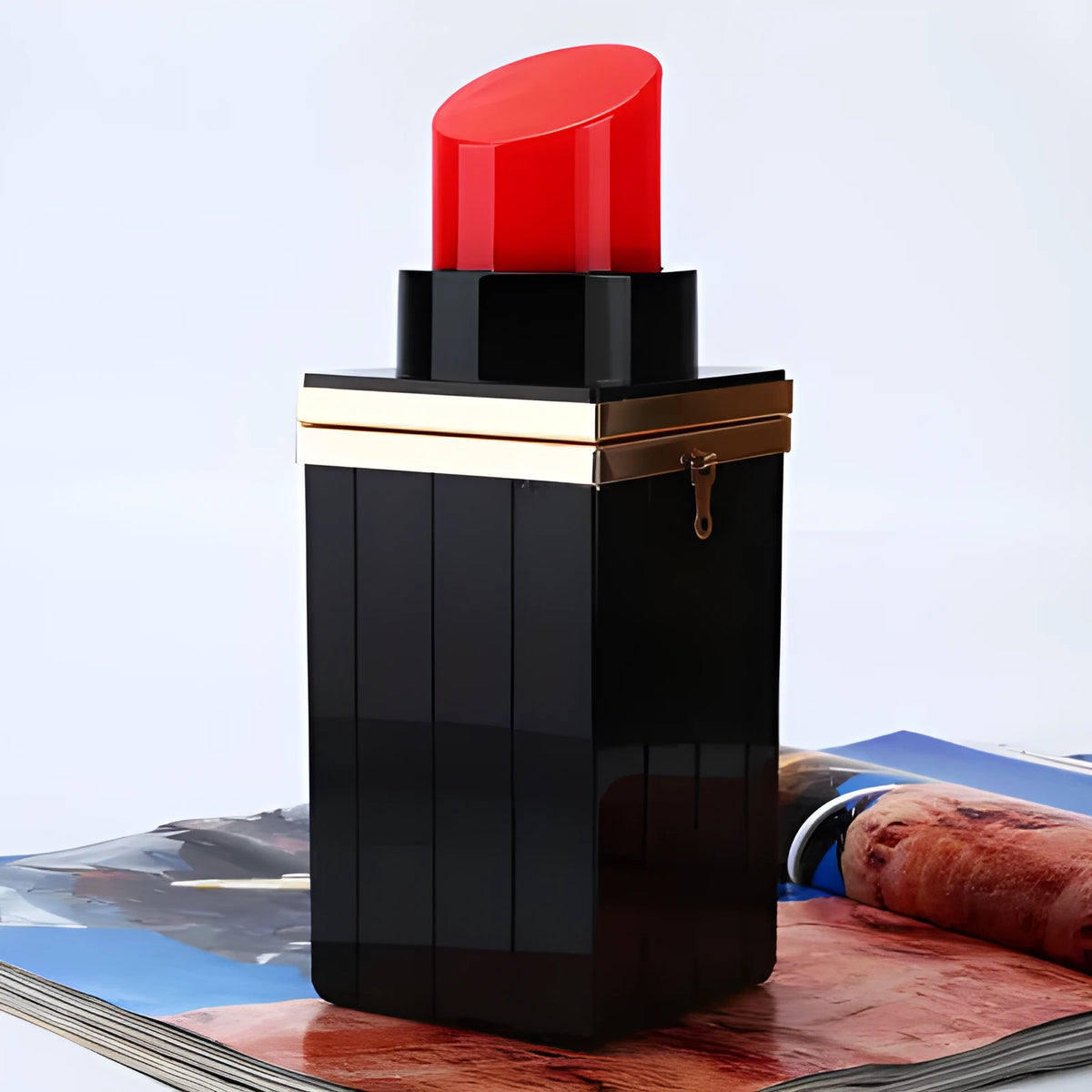 Lipstick shape bag in black or white, small cosmetic pouch for lipstick and makeup storage