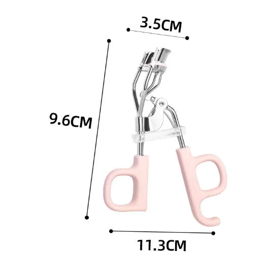 SUNFLOWER brand eyelash curler with A4 scissor handle showing pink and purple colour options