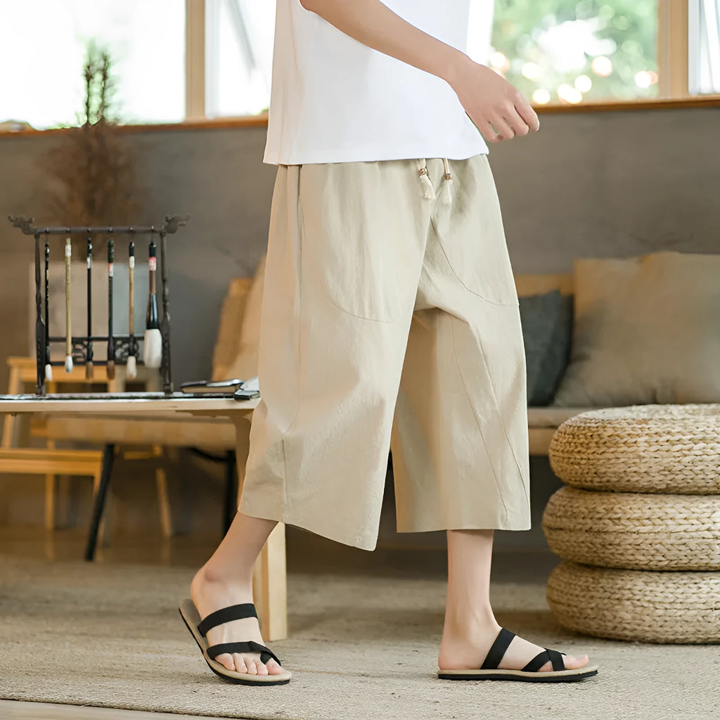 Men's linen summer shorts in straight leg style available in khaki, dark grey, navy, wine red and black colours
