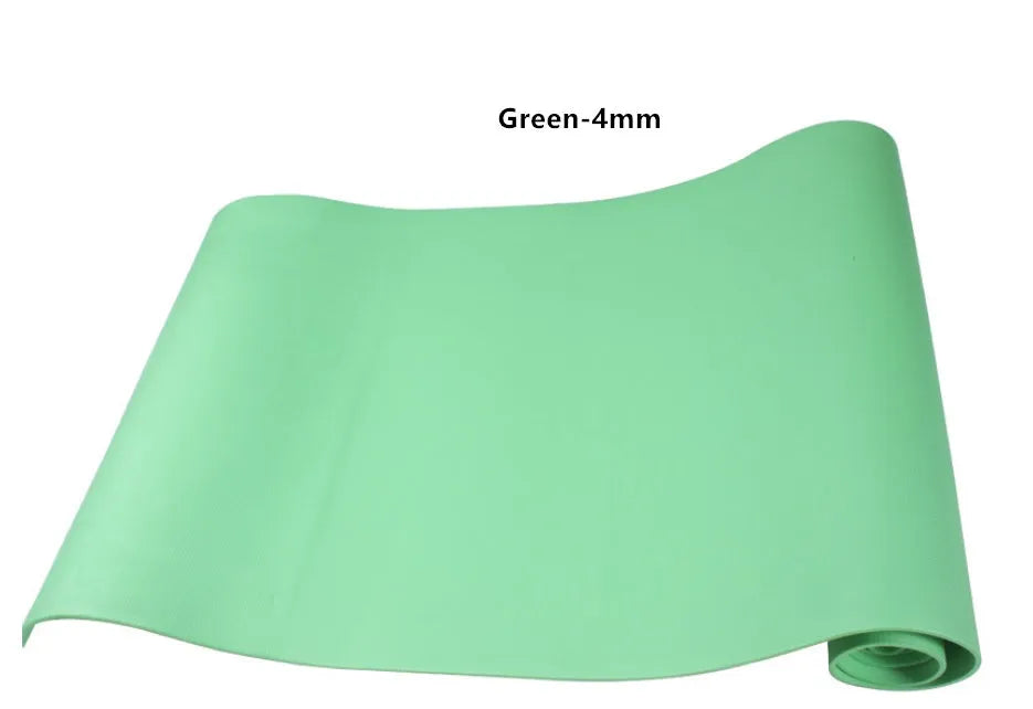 EVA yoga mat in one of six colours showing 4mm or 6mm thickness option on a floor