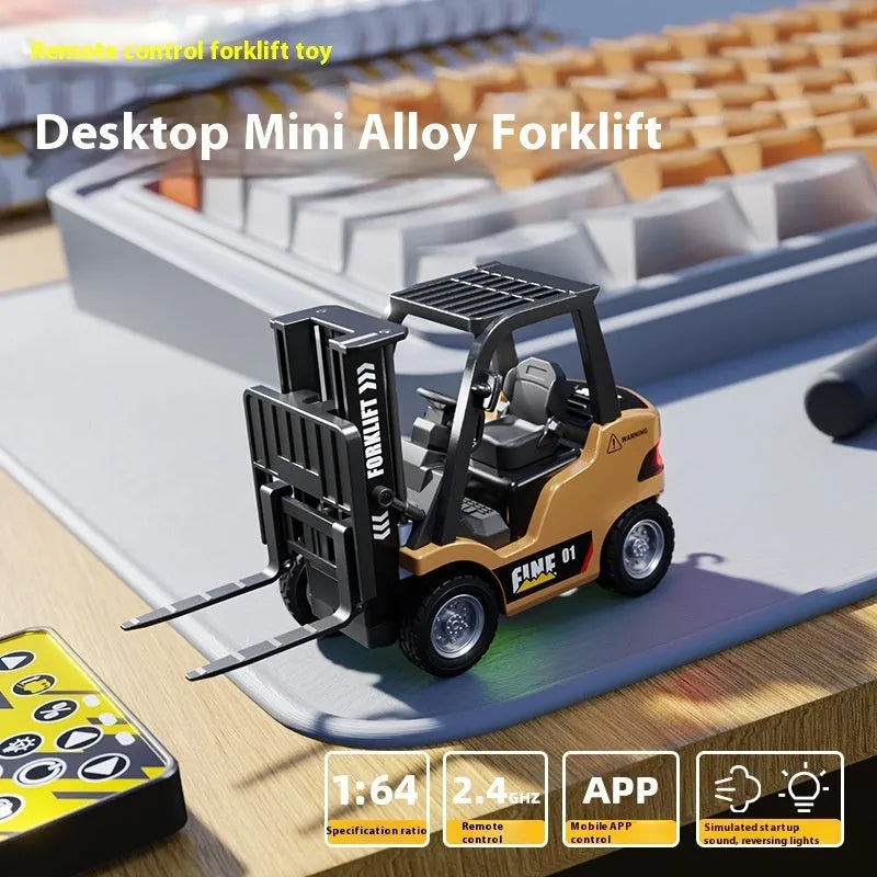 Bluetooth-controlled 1:64 scale alloy forklift simulation model with remote controller and accessories