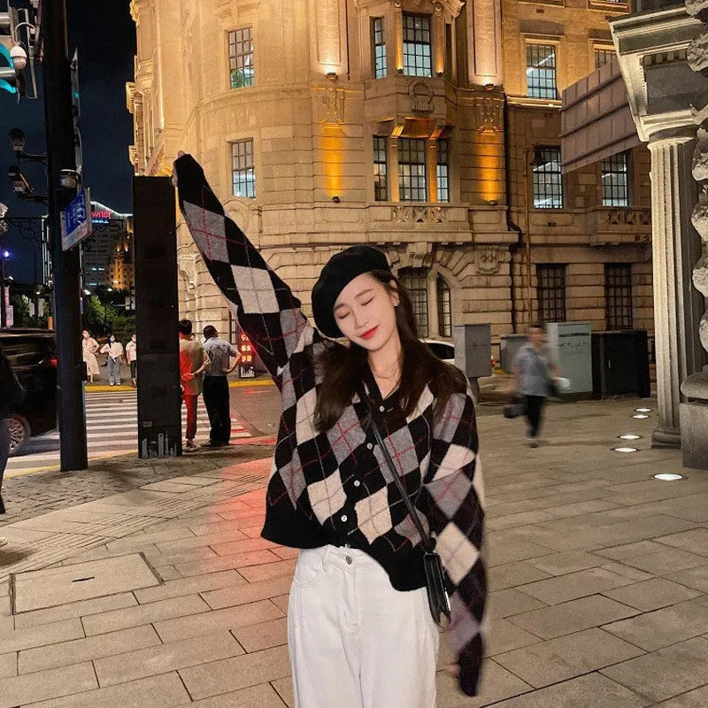 Casual acrylic knitted cardigan in macaron colours with Japanese Korean styling
