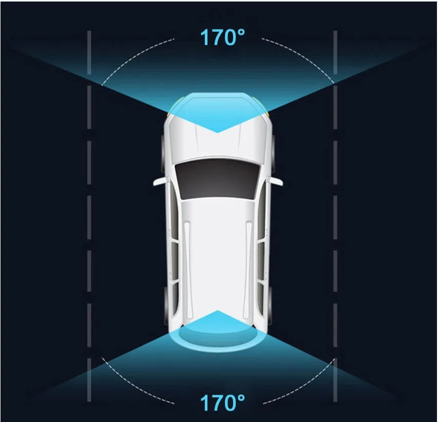 Dual cameras driving recorder with 10-inch 2.5D full glass screen, 170-degree wide-angle lens, and rearview mirror mount.