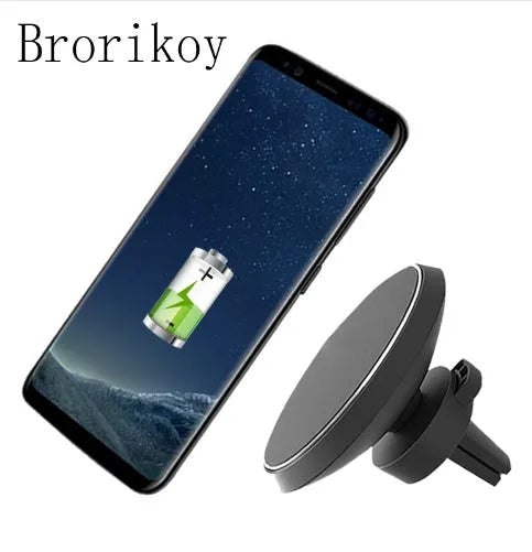 Qi wireless charger car air vent magnetic stand holder for iPhone with universal clamp in black