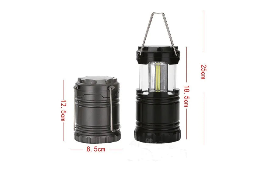 Black battery COB outdoor camping tent light with 3V power for emergency and home use
