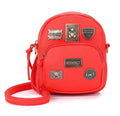Women's mini shoulder bag vertical square PU grey crossbody with Korean fashion badge
