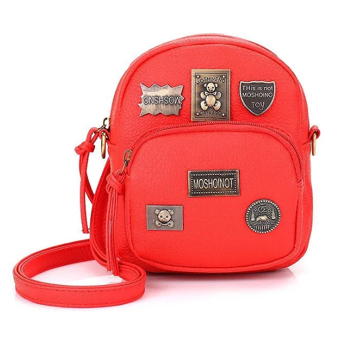 Women's mini shoulder bag vertical square PU grey crossbody with Korean fashion badge