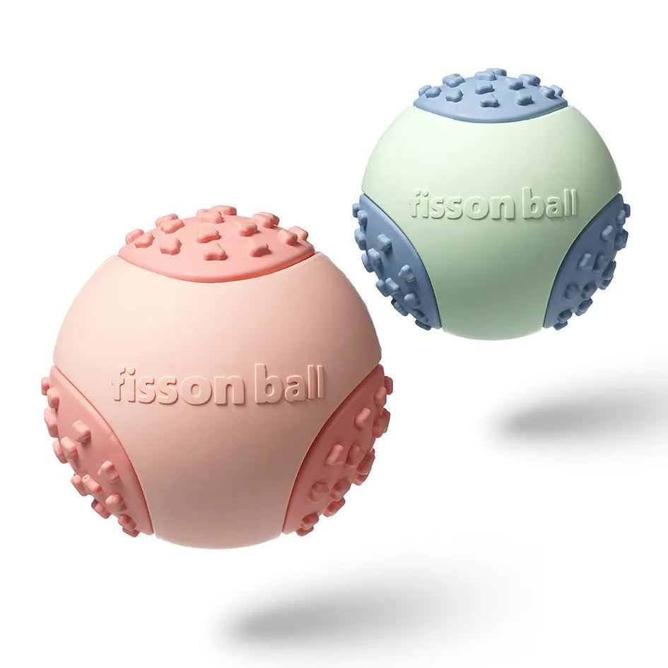 Green and pink durable rolling ball dog toy with 64mm diameter for small medium dogs