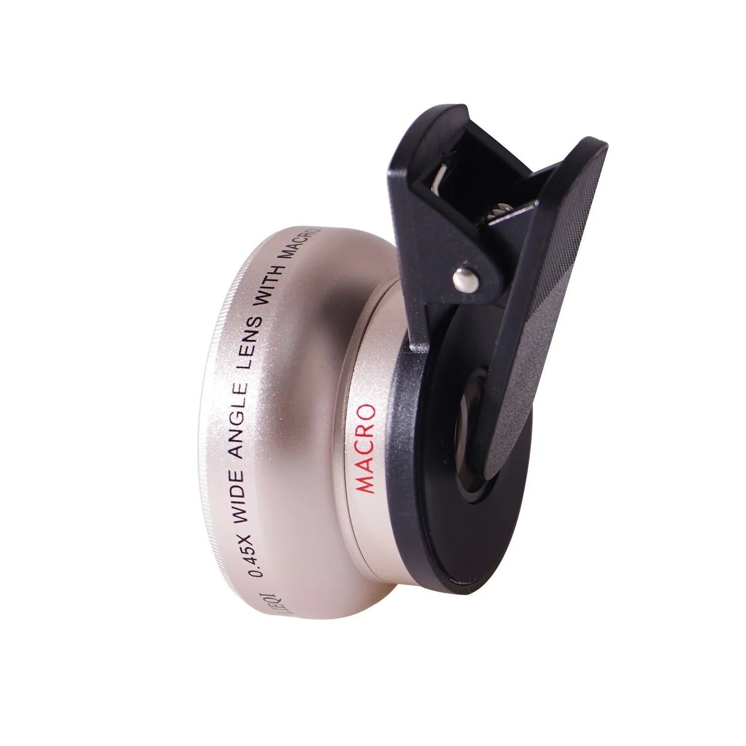 LIEQI smartphone camera lens kit with 0.45X wide-angle and macro lenses in metal housing