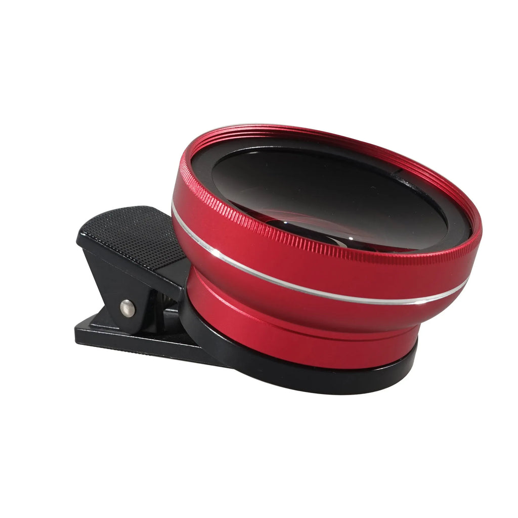 LIEQI smartphone camera lens kit with 0.45X wide-angle and macro lenses in metal housing