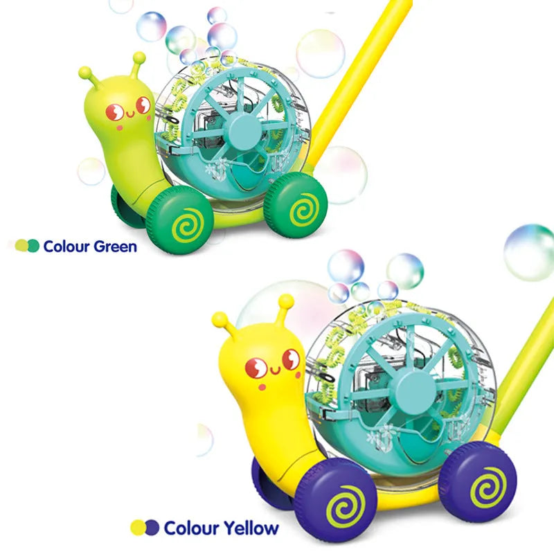 Green and yellow plastic snail cart automatic bubble machine, 28.5 x 14 x 20.5cm, for children aged 4-6