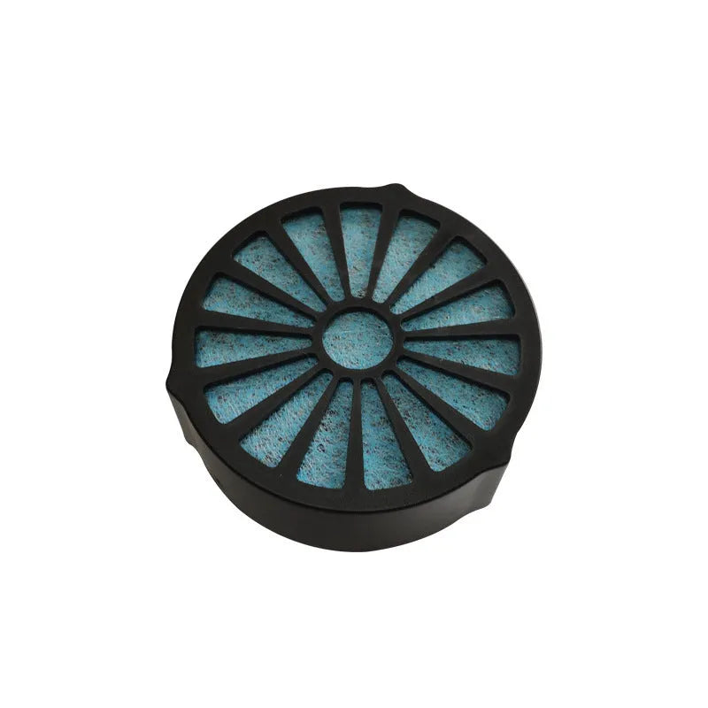 Portable mini car air purifier with True HEPA filter, USB cable, compact silver cup shape on car cup holder
