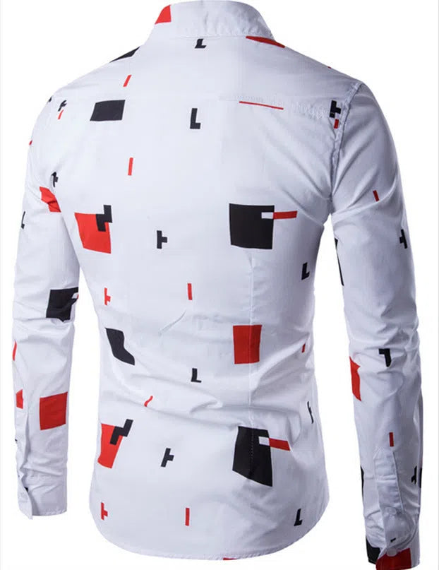 Men's casual long sleeve white cotton shirt front view, sizes M to 5XL