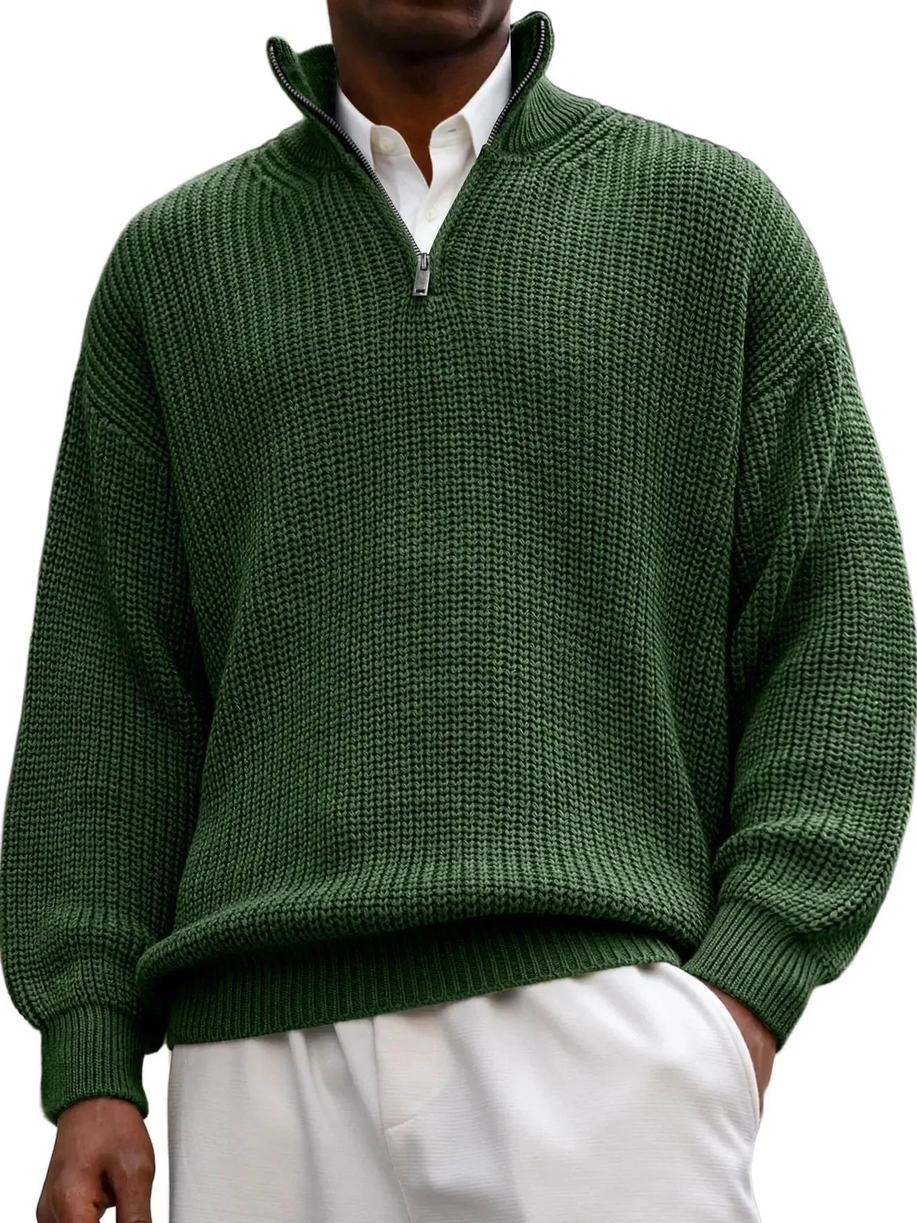 Fashion men's casual long sleeve half-zip stand collar polo shirt pullover sweater in black