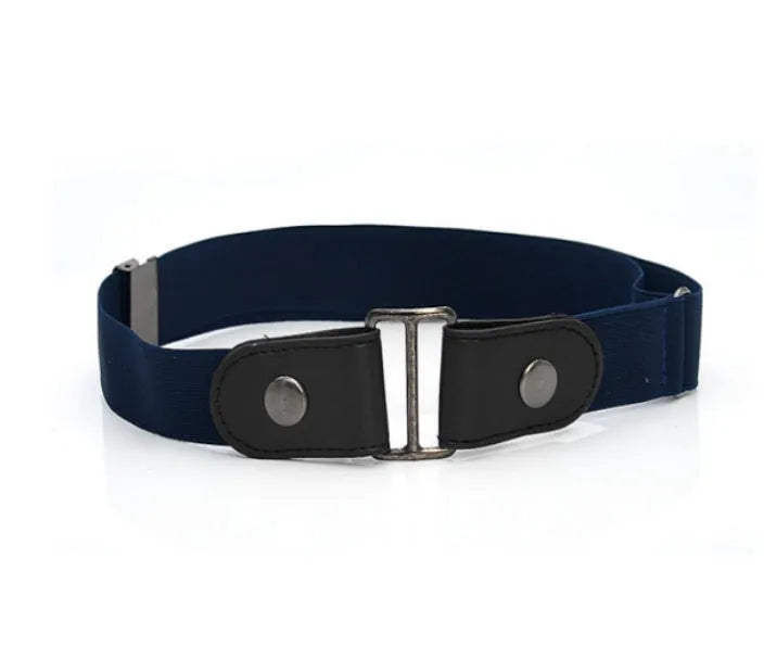 Imitation leather belt with square alloy buckle and car suture stitching on neutral background