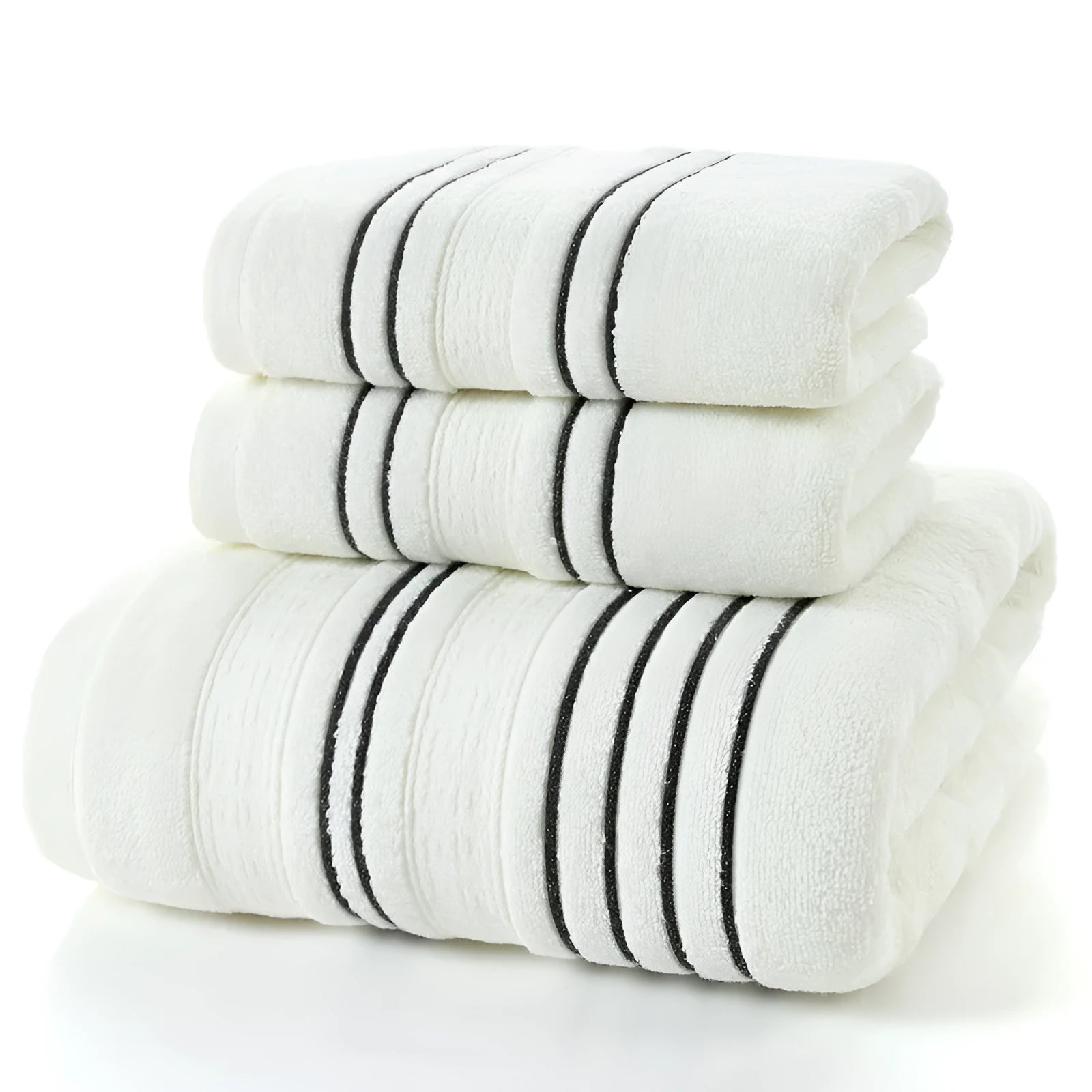 100% cotton towel set with white bath towel 70x140cm and face towel 34x74cm on bathroom rail