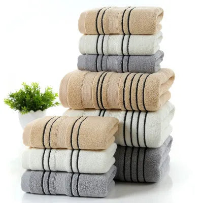 100% cotton towel set with white bath towel 70x140cm and face towel 34x74cm on bathroom rail