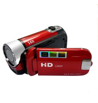 16MP HD digital camera with 2.7-inch screen, 16x zoom, shown in black, white or red, compact 13x7x11cm body