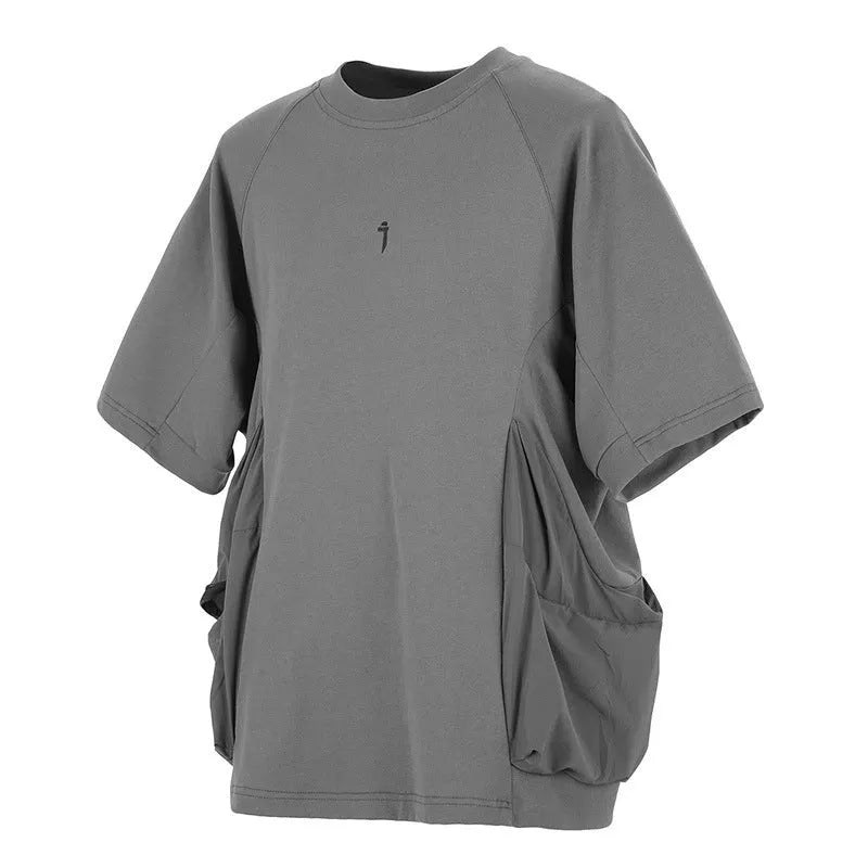 Men's loose casual cotton t-shirt with big pockets in black and grey colours