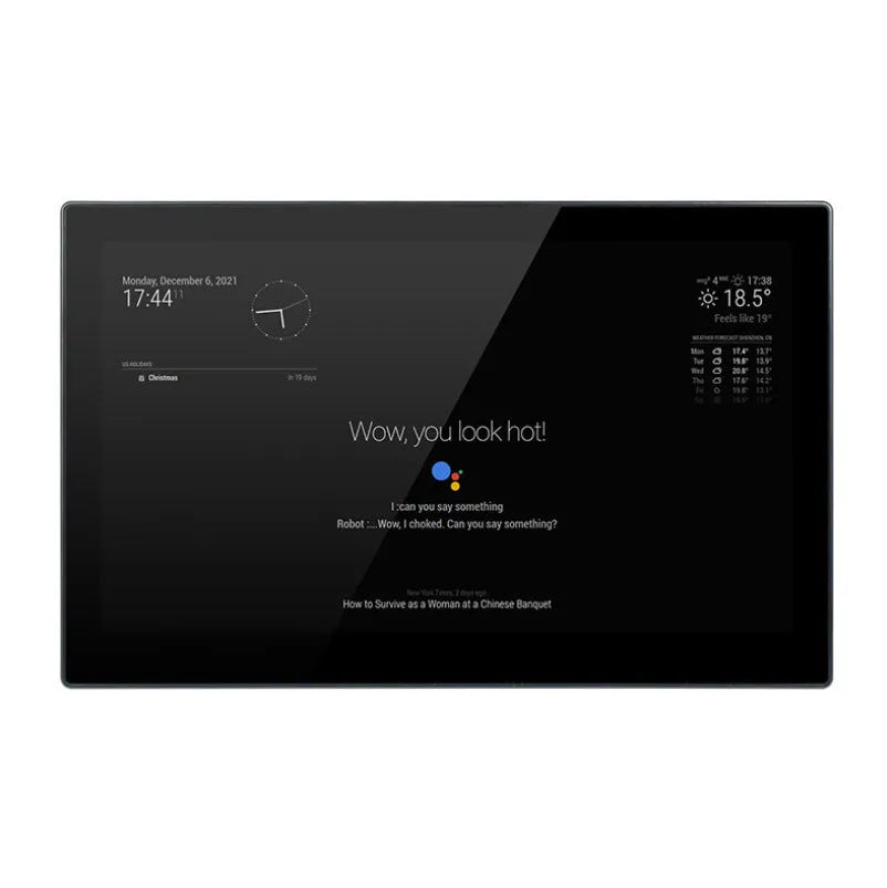 13.3 inch integrated CM4 computer touch display with voice assistant in ABS enclosure.
