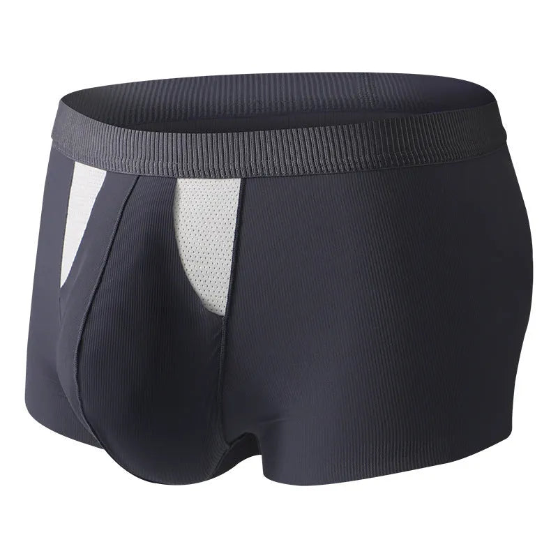 Ice silk underwear shorts with double-layer hole bag design for dry and wet separation