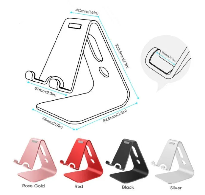 Aluminium Universal Phone Buddy stand holding a tablet, shown in silver colour.