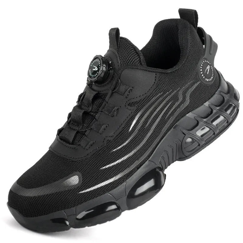 Anti-smash anti-puncture safe Flyknit work shoes black Knob series industrial footwear